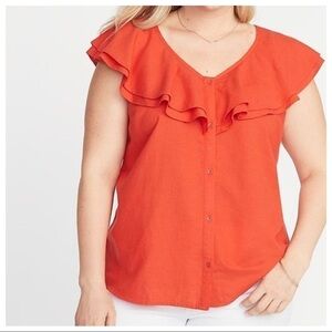 Old Navy Orange Linen Blend Top Size XL Ruffled Summer NWT